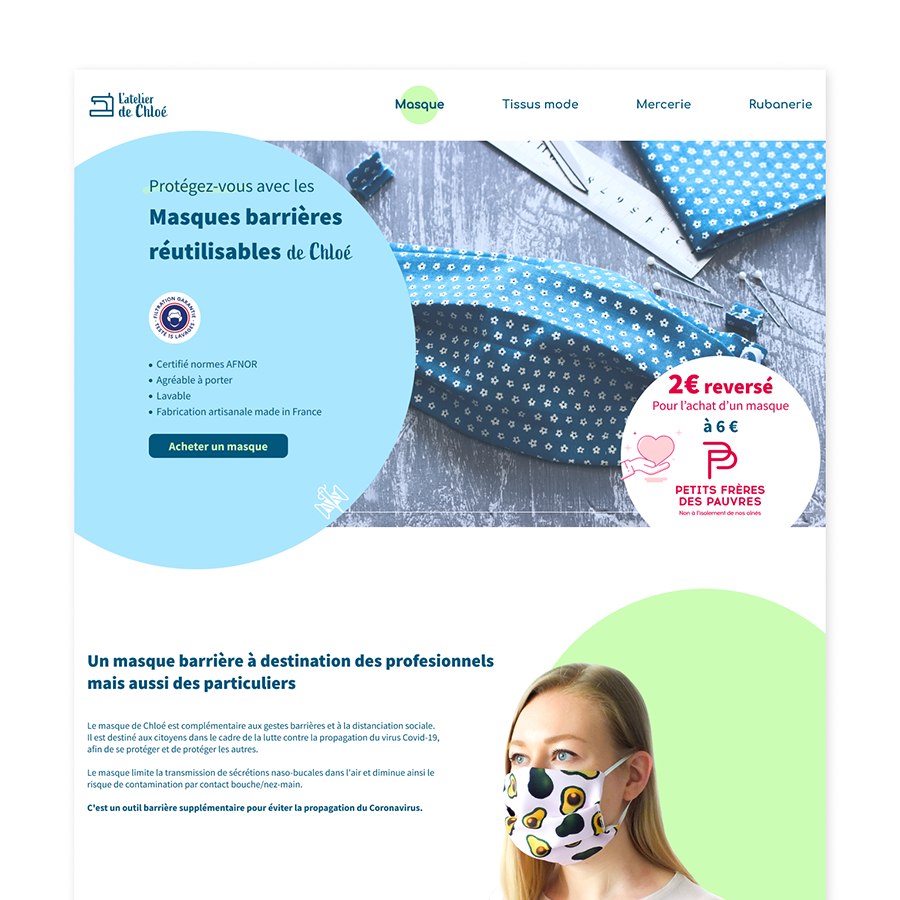 Landing page masques de Chloé